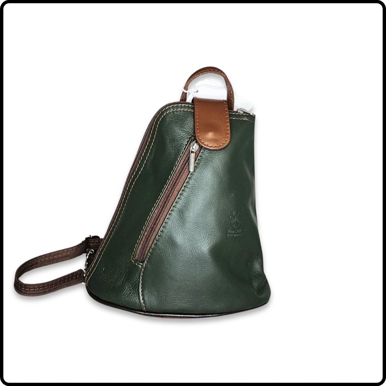 Small Soft Leather Backpack - VPB14-DARKGREEN/BROWN