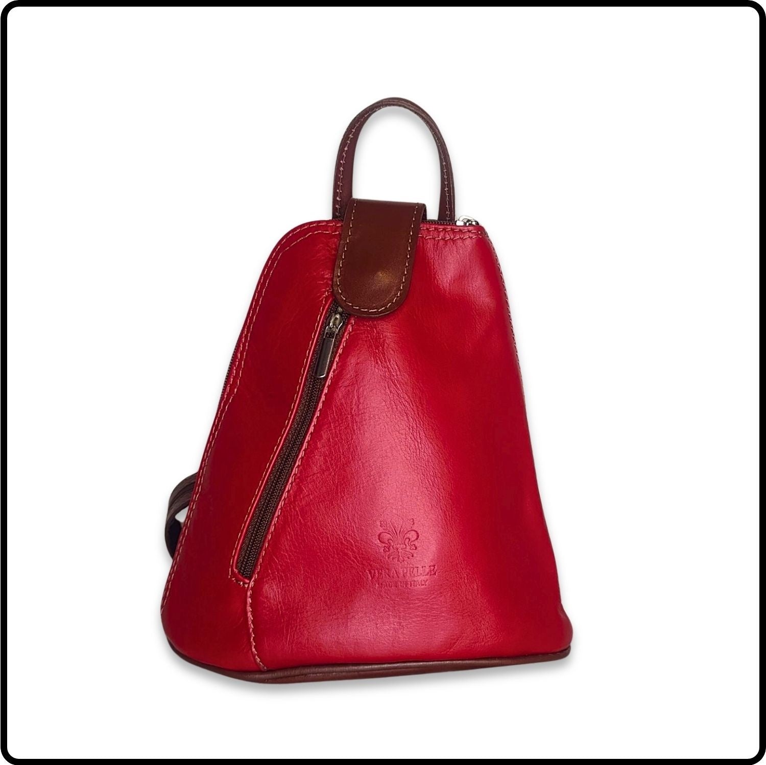 Small Soft Leather Backpack - VPB14-RED/BROWN