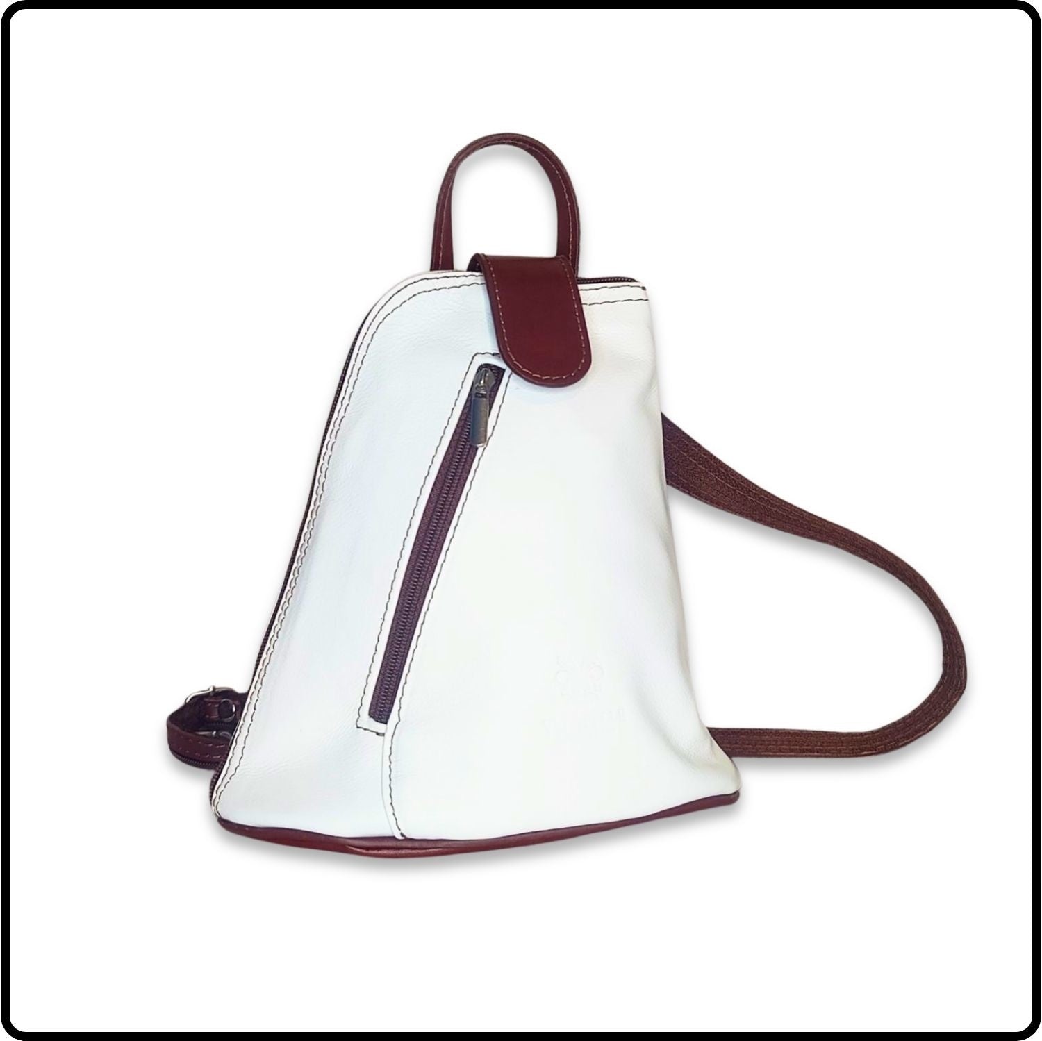 Small Soft Leather Backpack - VPB14-WHITE/BROWN