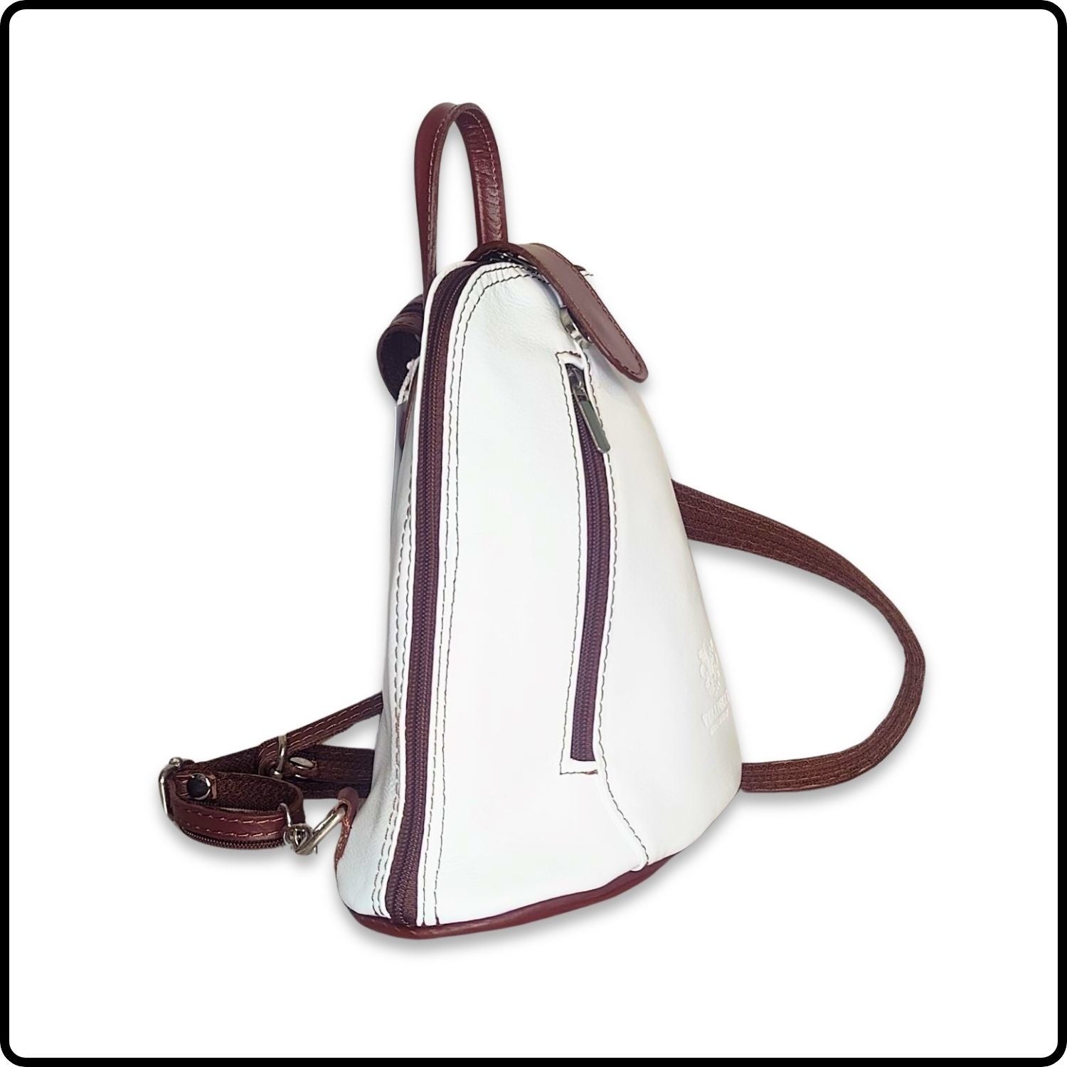 Small Soft Leather Backpack - VPB14-WHITE/BROWN