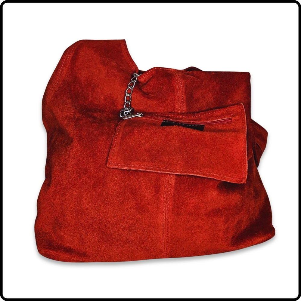 Suede Leather Slouchy Bag - VP144-RED