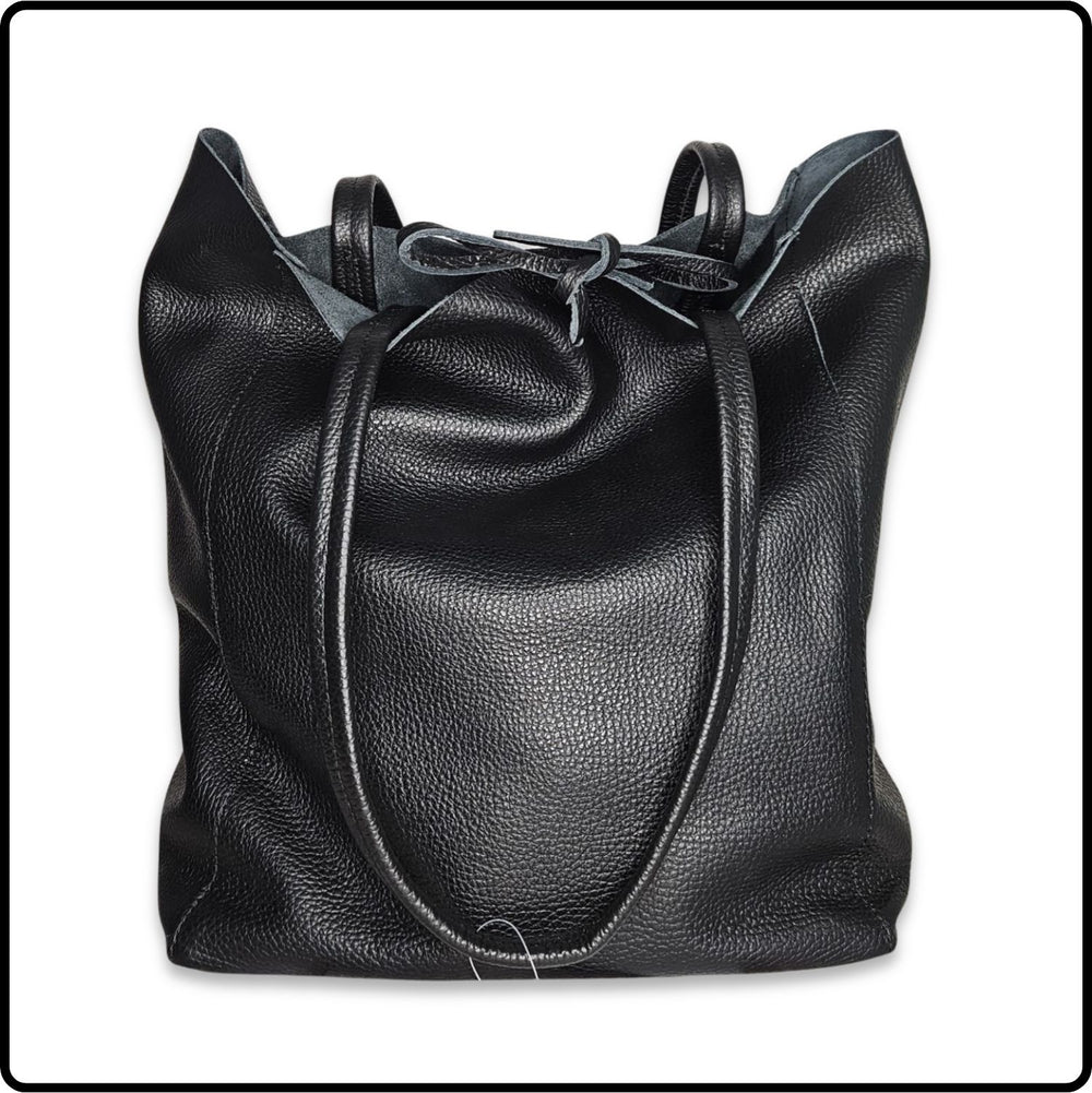 Pebbled Leather Tote Bag - VP8102-BLACK