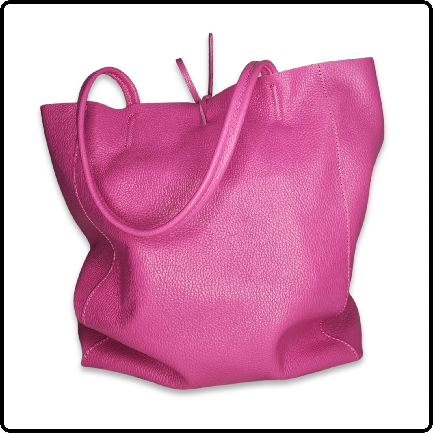 Pebbled Leather Tote Bag - VP8102-FUCHSIA