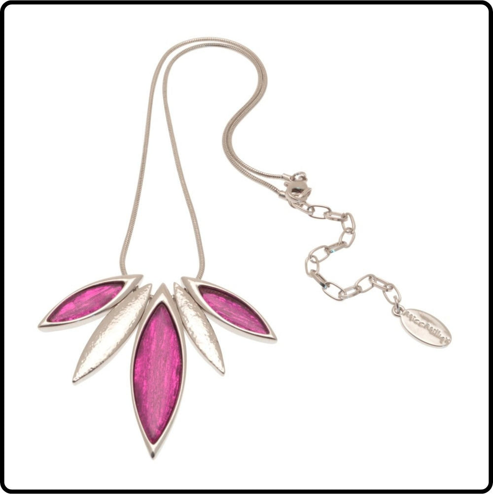 Pink and Silver Resin Leaf Necklace - FN551R