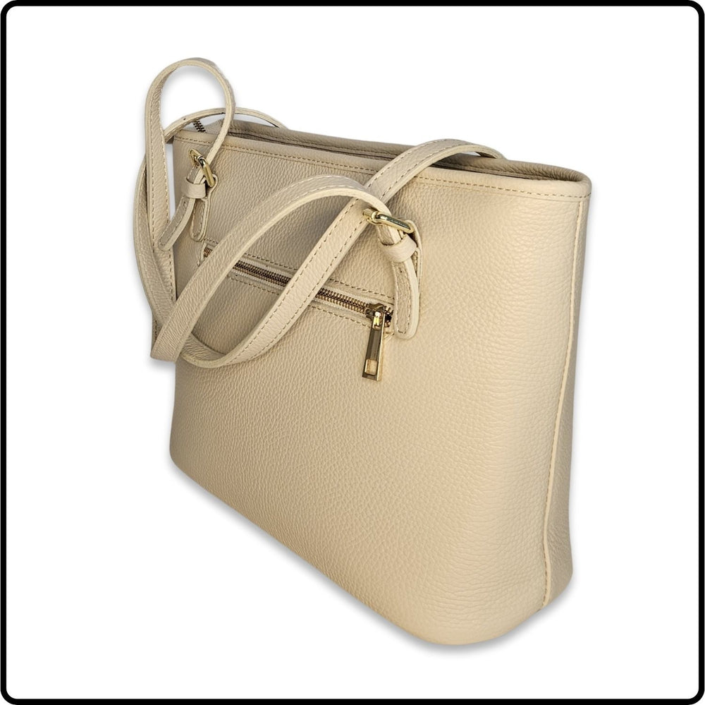 Soft Leather Handbag - PL576-CREAM