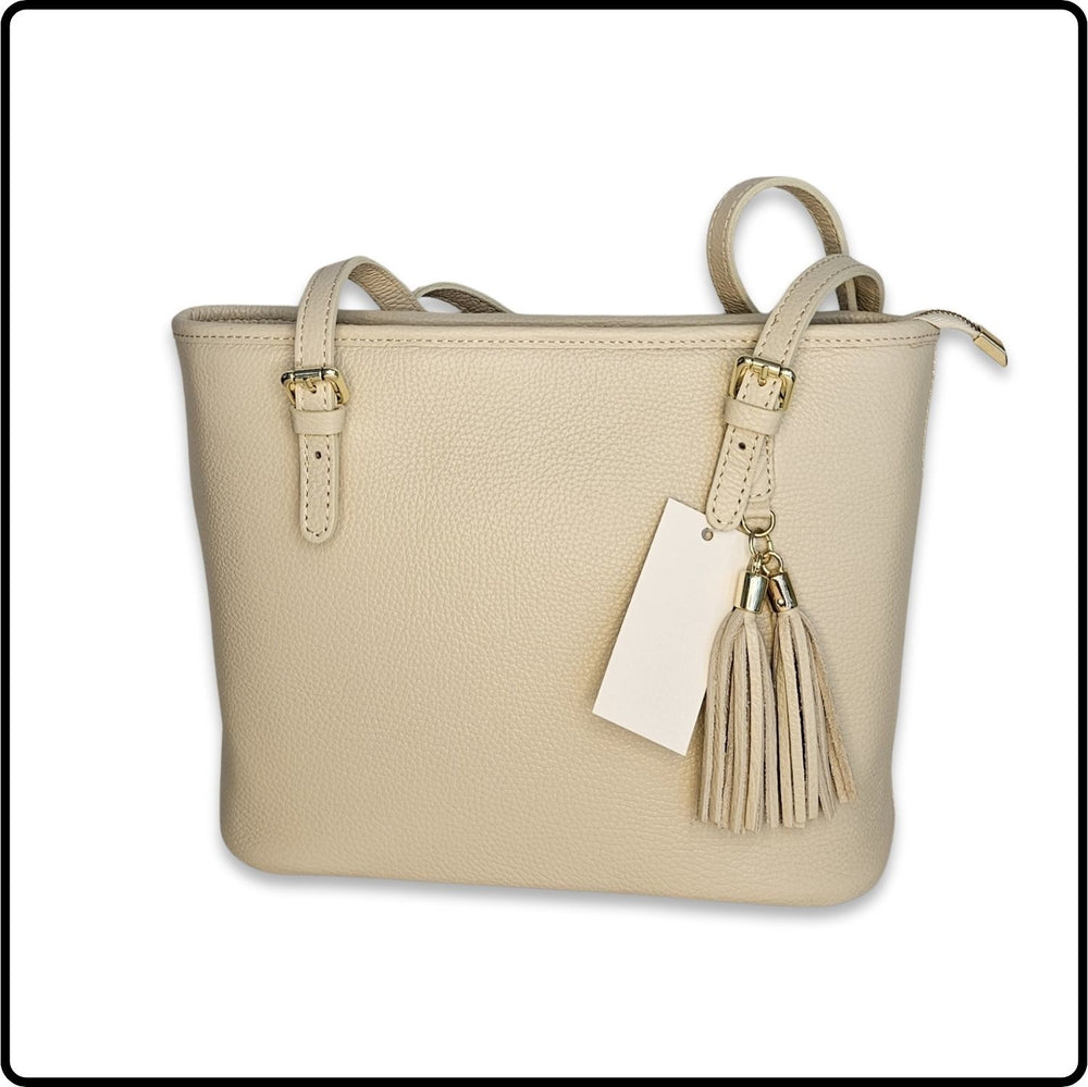 Soft Leather Handbag - PL576-CREAM