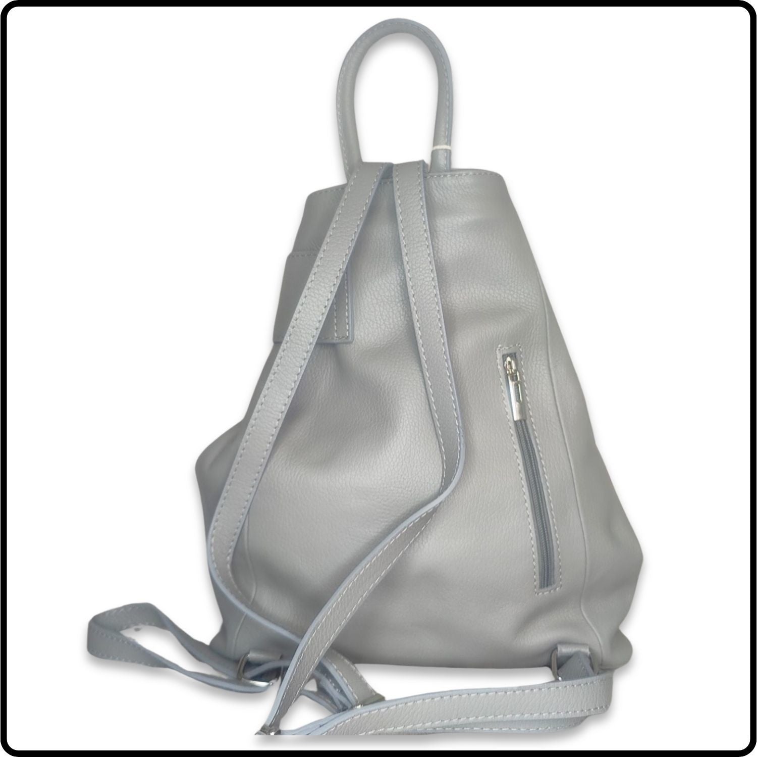 Large Pebbled Leather Lock Closure Backpack - VPR248-GREY