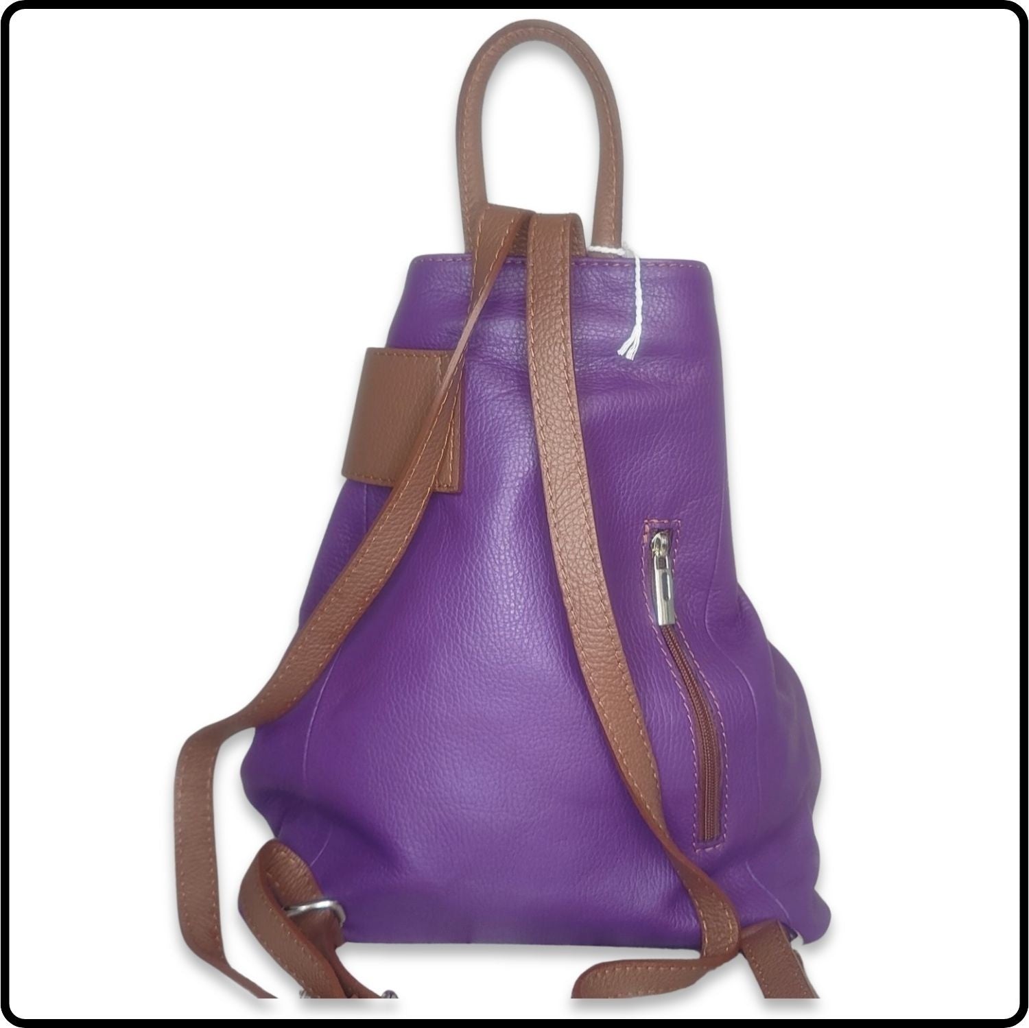 Large Pebbled Leather Lock Closure Backpack - VPR248-PURPLE/TAN