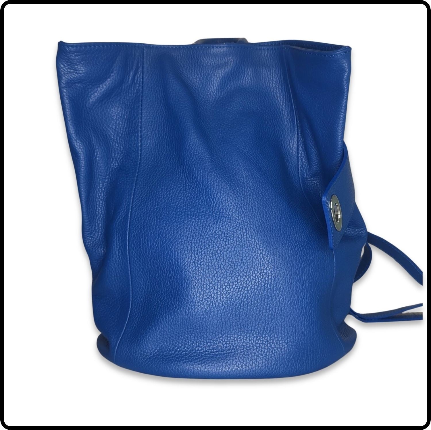 Large Pebbled Leather Lock Closure Backpack - VPR248-ROYAL BLUE