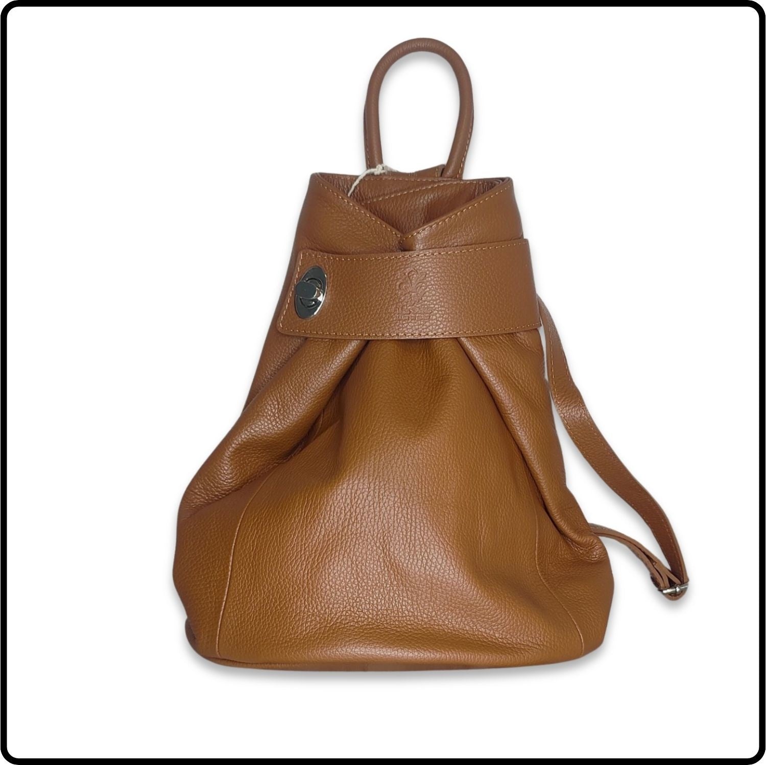 Large Pebbled Leather Lock Closure Backpack - VPR248-TAN