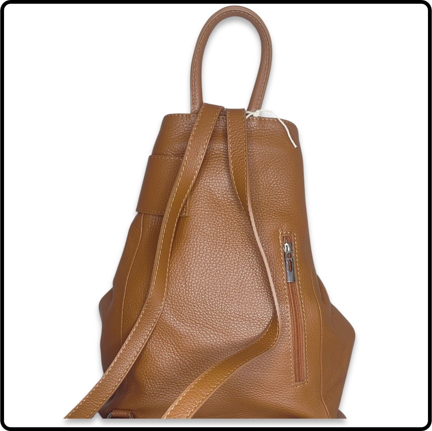 Large Pebbled Leather Lock Closure Backpack - VPR248-TAN