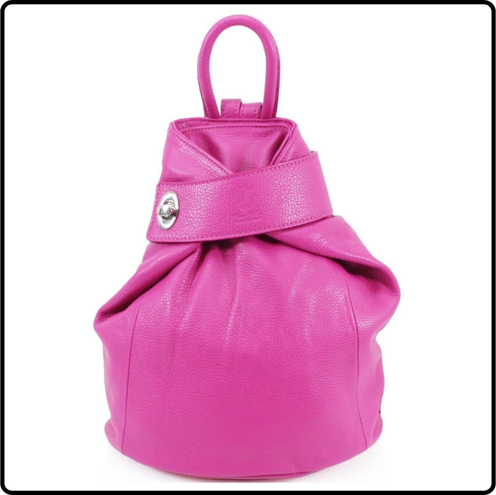 Large Pebbled Leather Lock Closure Backpack - VPR248-FUCHSIA