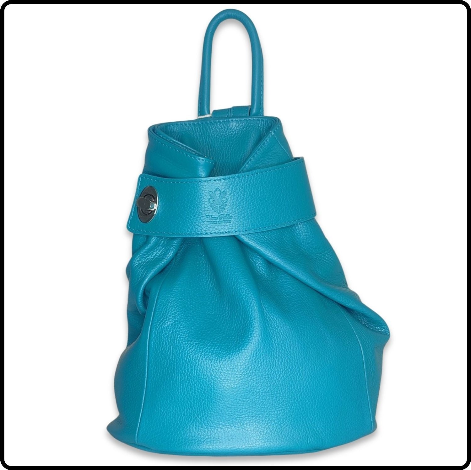 Large Pebbled Leather Lock Closure Backpack - VPR248-TURQUOISE