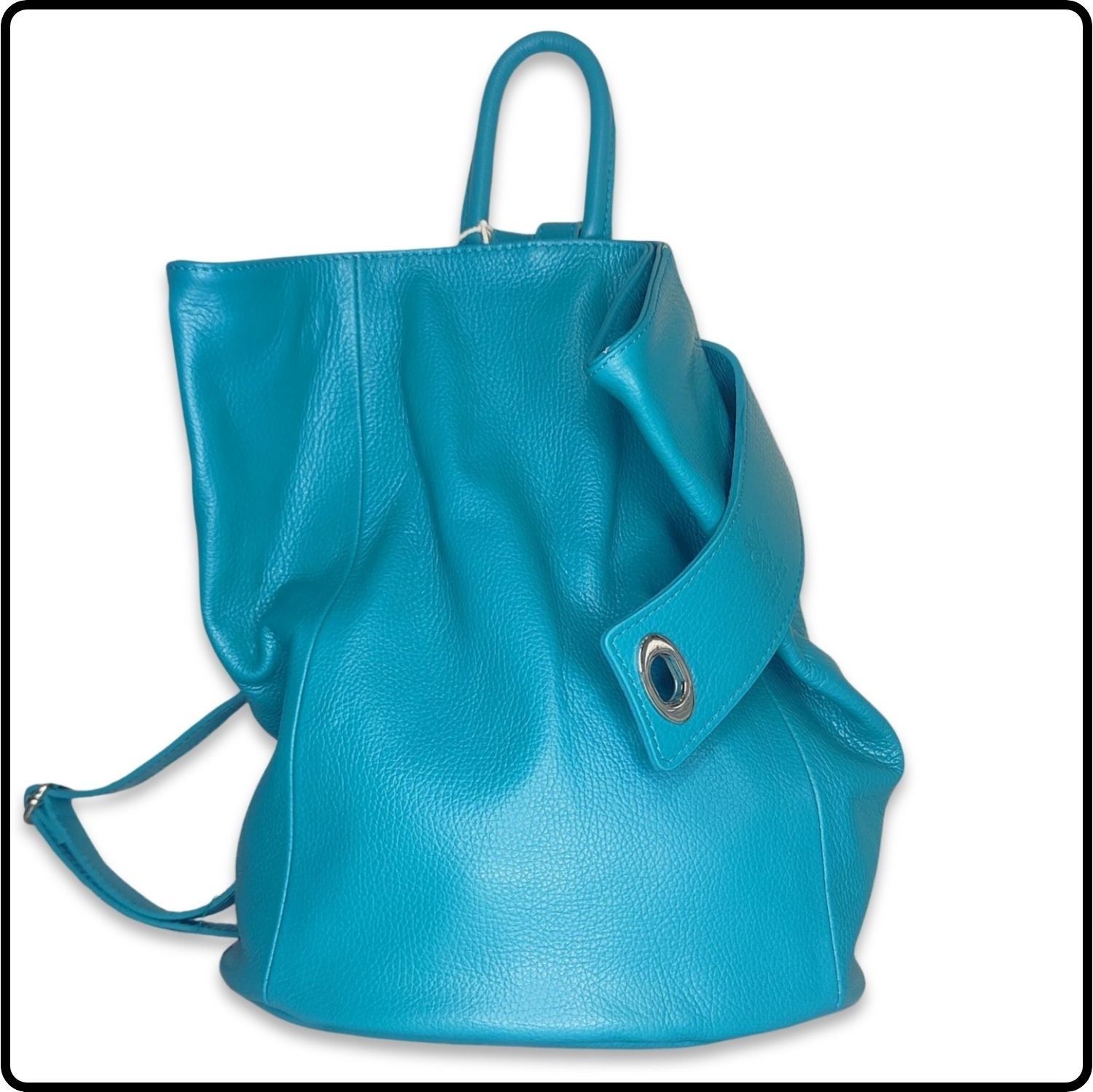 Large Pebbled Leather Lock Closure Backpack - VPR248-TURQUOISE