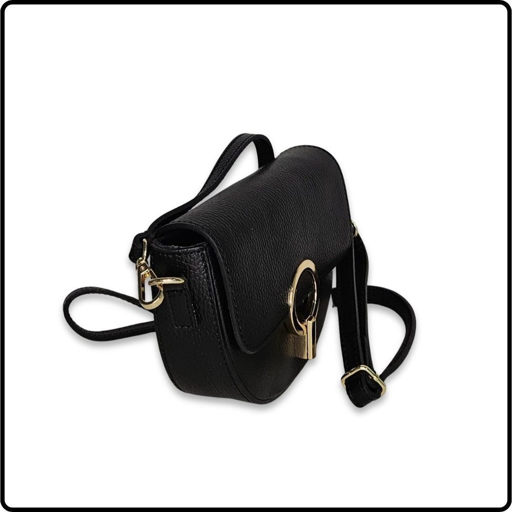 Half Moon Leather Cross Body Satchel Bag - VP8-BLACK