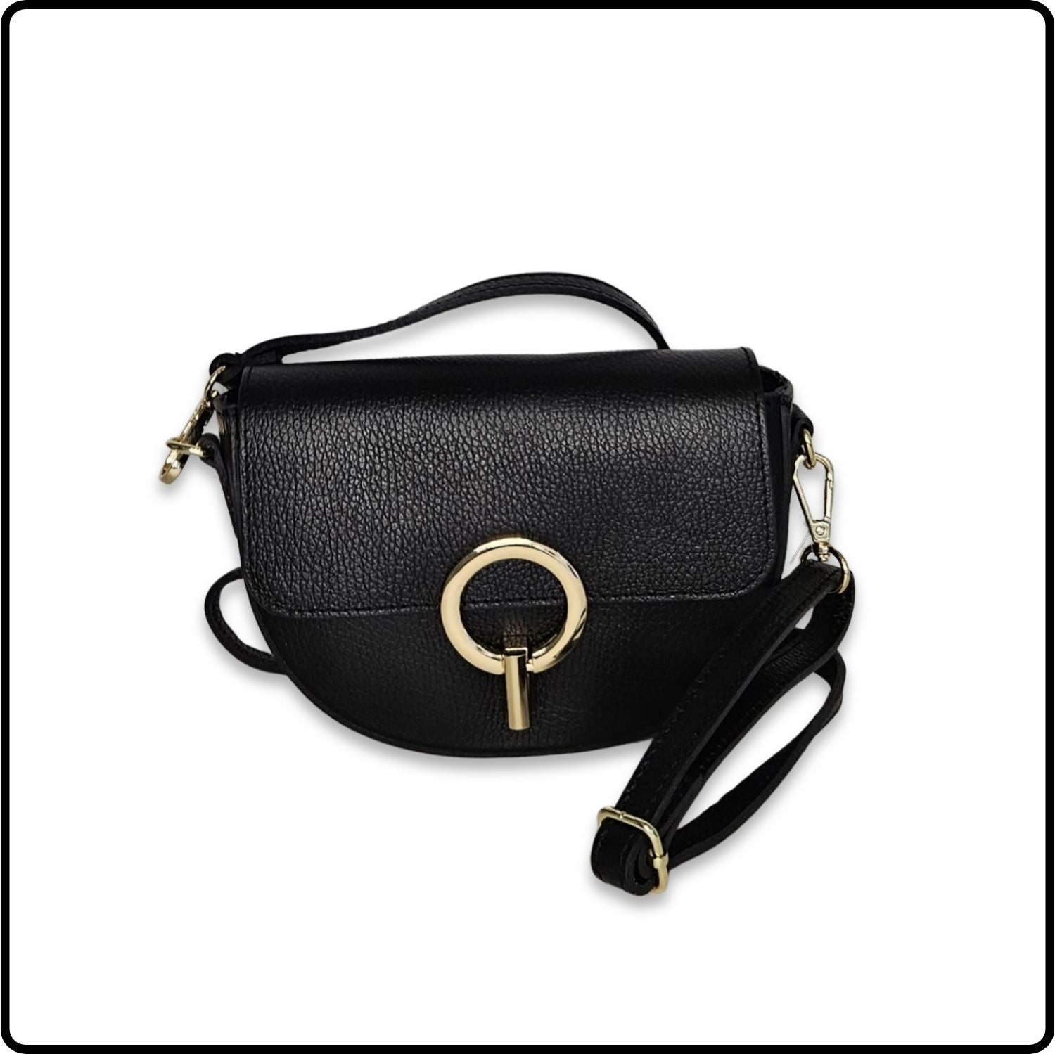 Half Moon Leather Cross Body Satchel Bag - VP8-BLACK