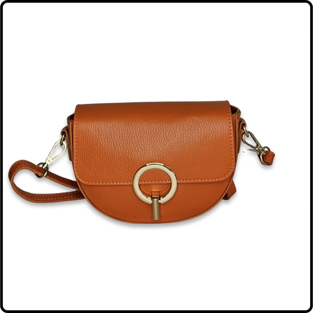 Half Moon Leather Cross Body Bag - VP8-ORANGE