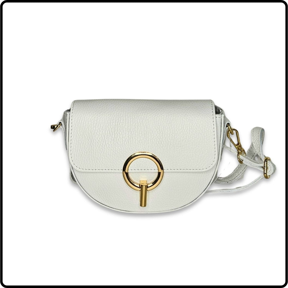 Half Moon Leather Cross Body Satchel Bag - VP8-WHITE