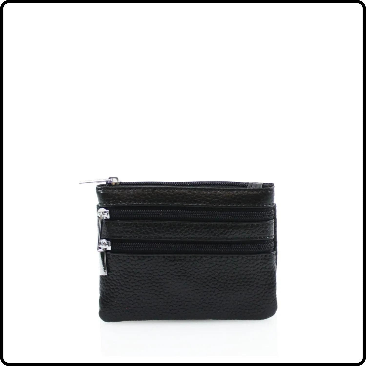 Leather Zipper Coin Purse - 001-BLACK