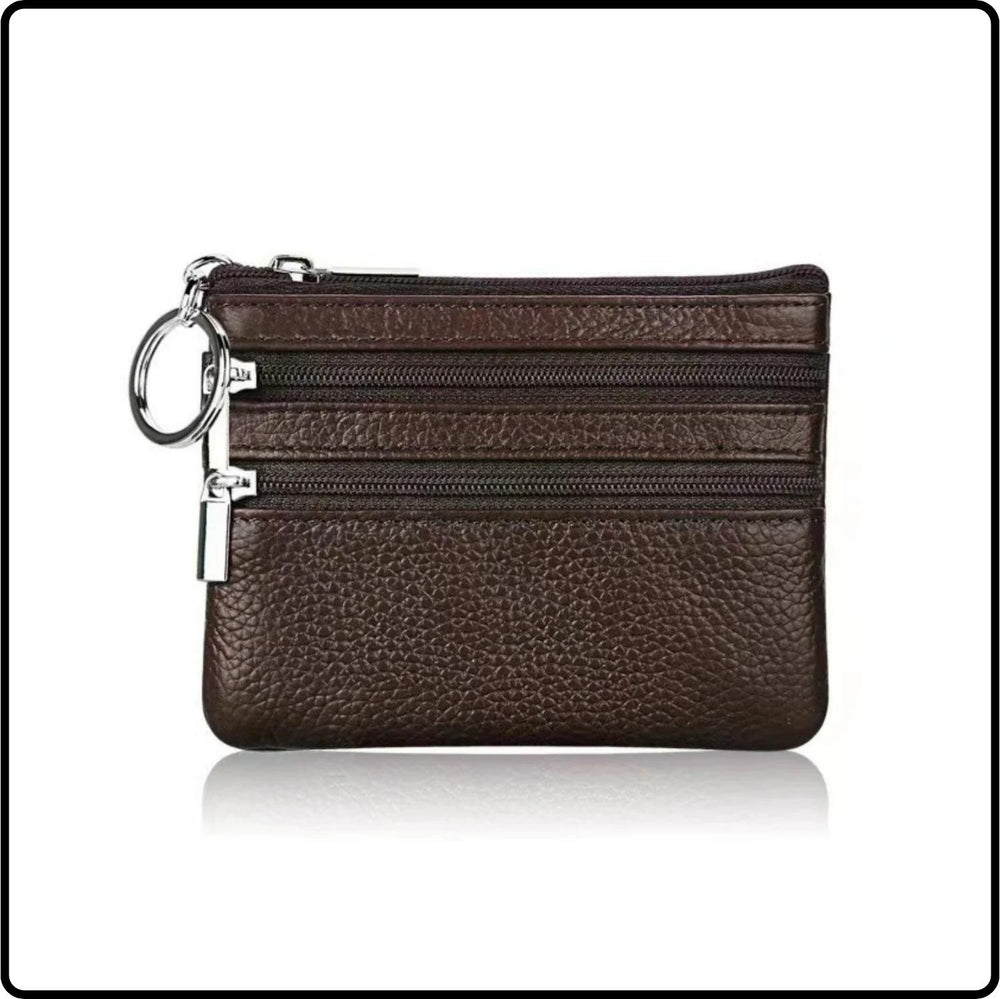 Leather Zipper Coin Purse - 001-COFFEE