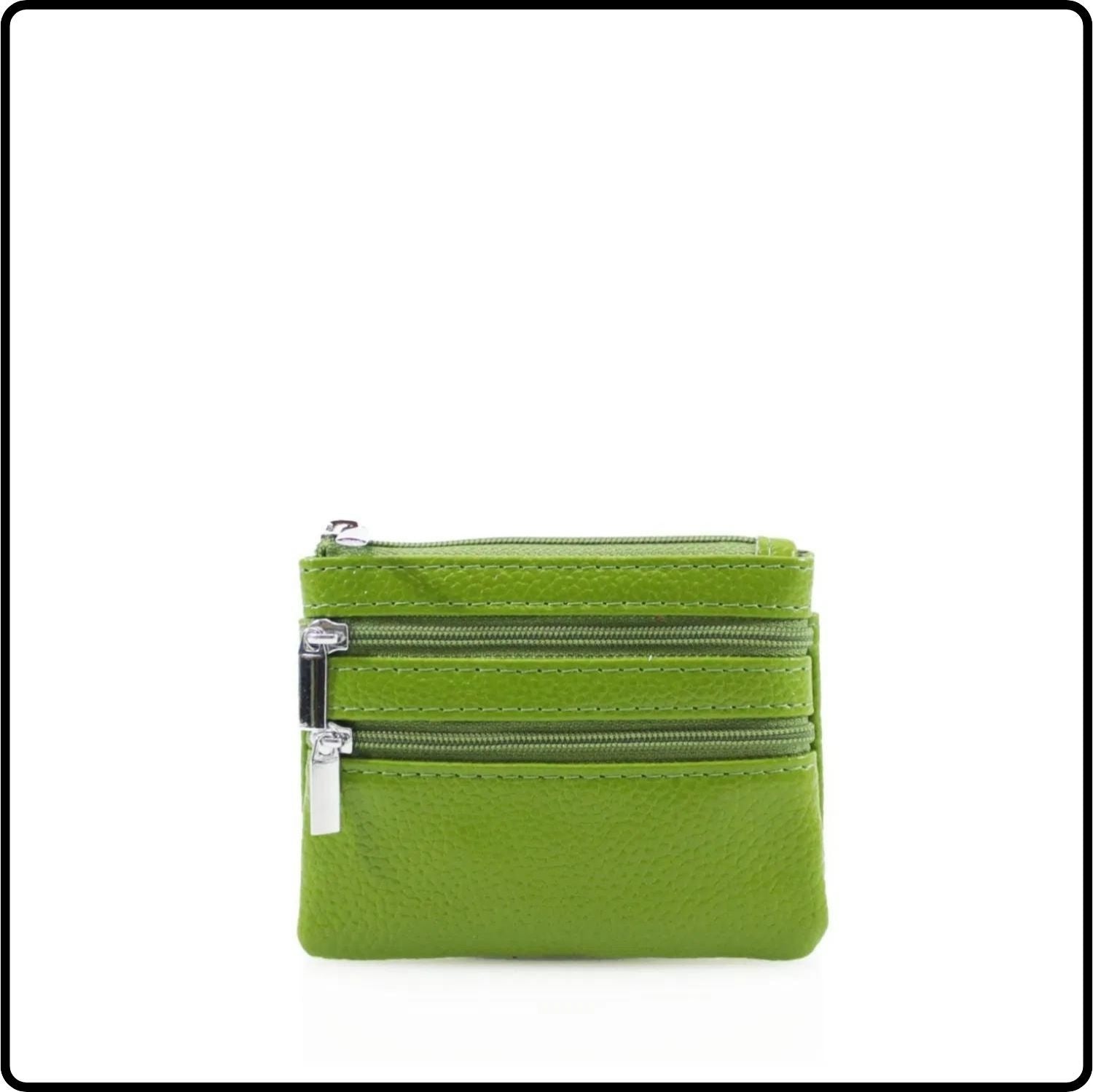 Leather Zipper Coin Purse - 001-GREEN