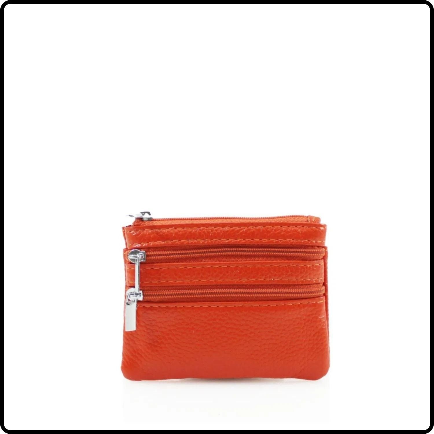 Leather Zipper Coin Purse - 001-ORANGE