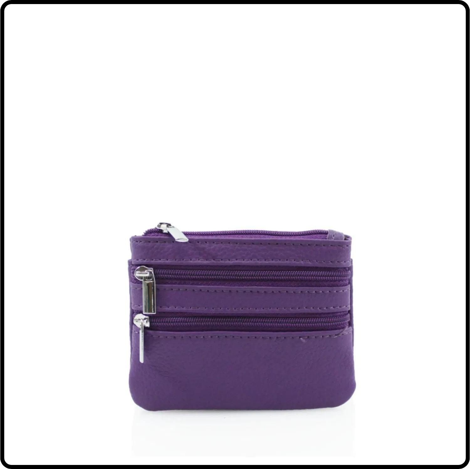 Leather Zipper Coin Purse - 001-PURPLE