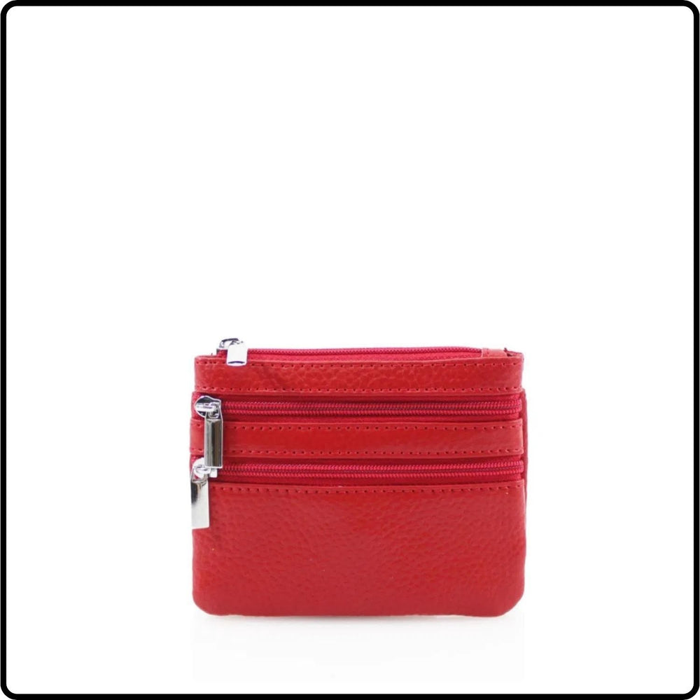 Leather Zipper Coin Purse - 001-RED