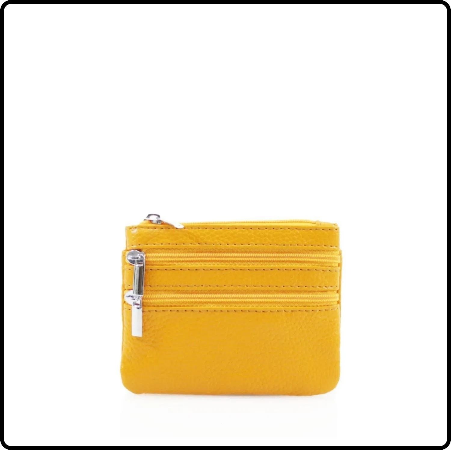 Leather Zipper Coin Purse - 001-YELLOW