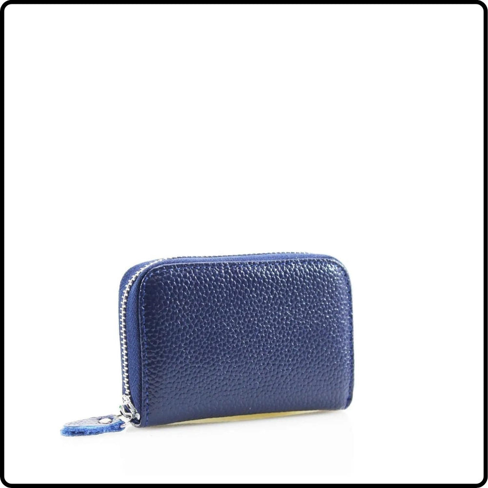 Single Zip Pebbled Leather Card Holder - KB82-NAVY