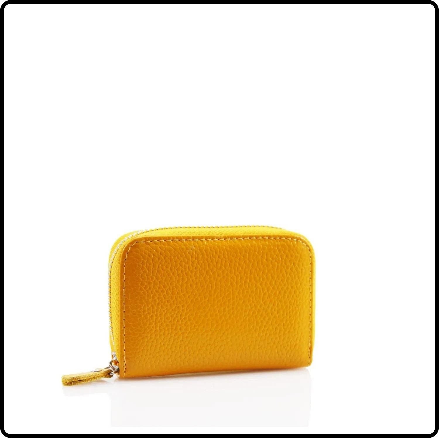 Single Zip Pebbled Leather Card Holder - KB82-YELLOW