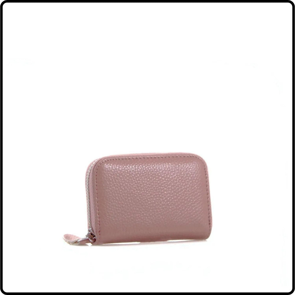 Single Zip Pebbled Leather Card Holder - KB82-NUDE