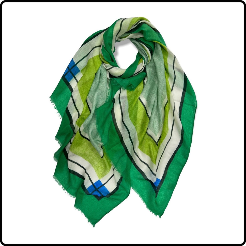 Checked plain scarf in green-SCPG