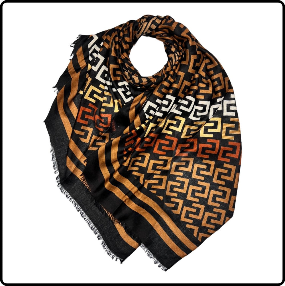 C Link Print Cotton Mix Scarf in Brown-SCCB