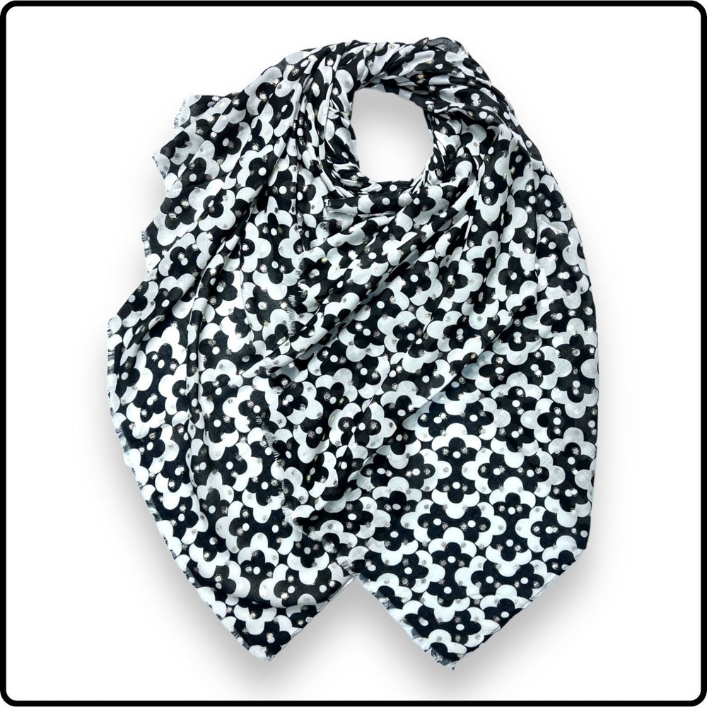 Clover Print Scarf in Black-SCB