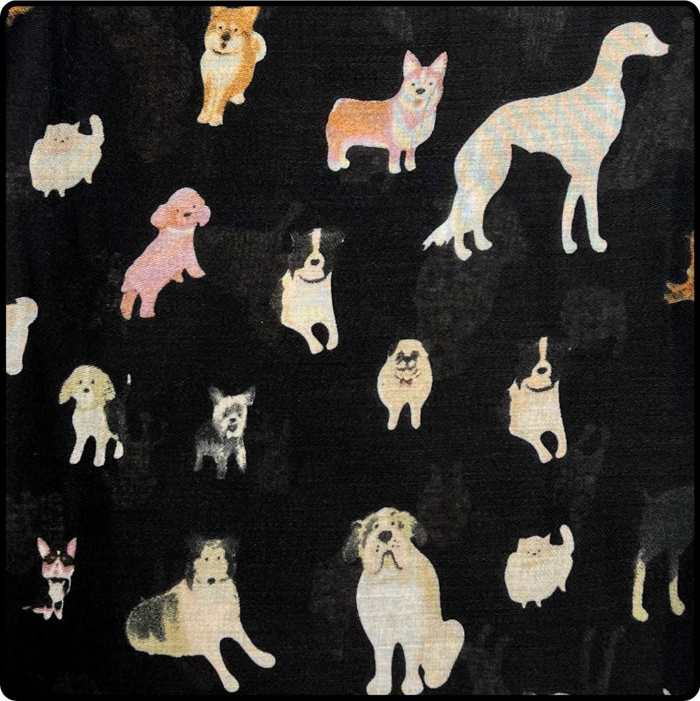 Dog Print Scarf Mixed Breeds on Black- SDMBB