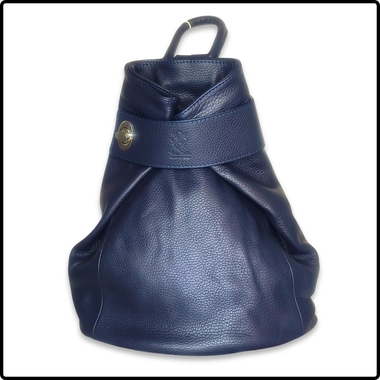 Large Pebbled Leather Lock Closure Backpack - VPR248-NAVY