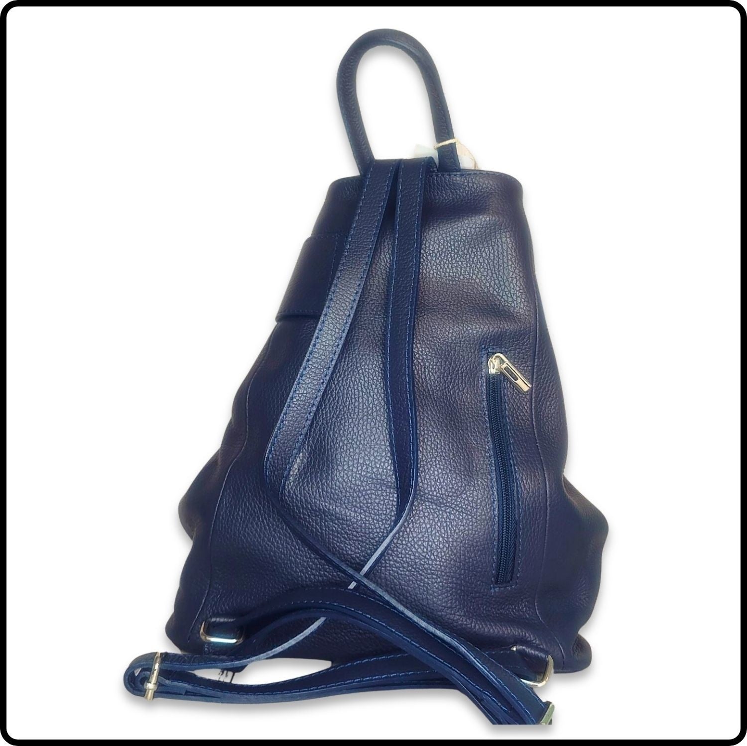 Large Pebbled Leather Lock Closure Backpack - VPR248-NAVY