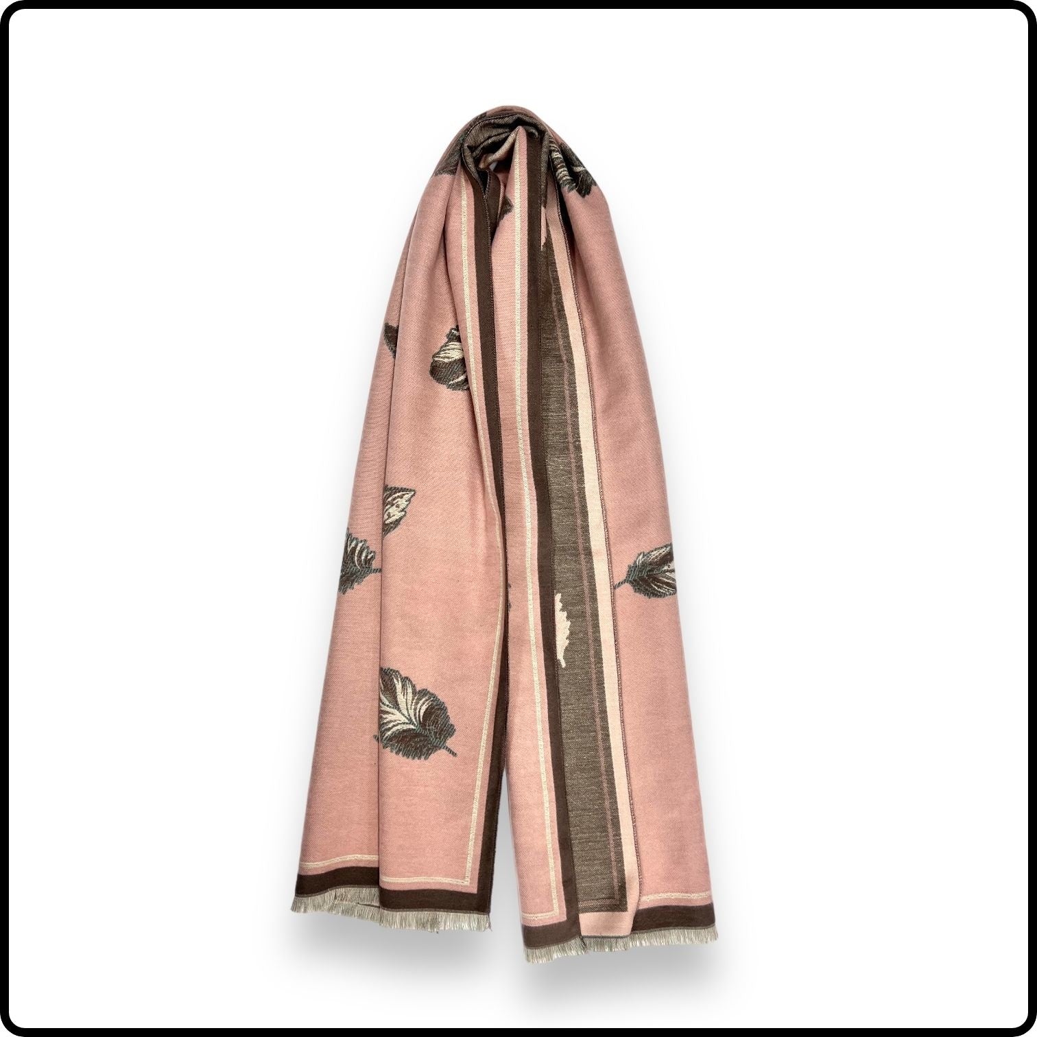 Feather print on reversible cashmere blend scarf in Pink-SFDP