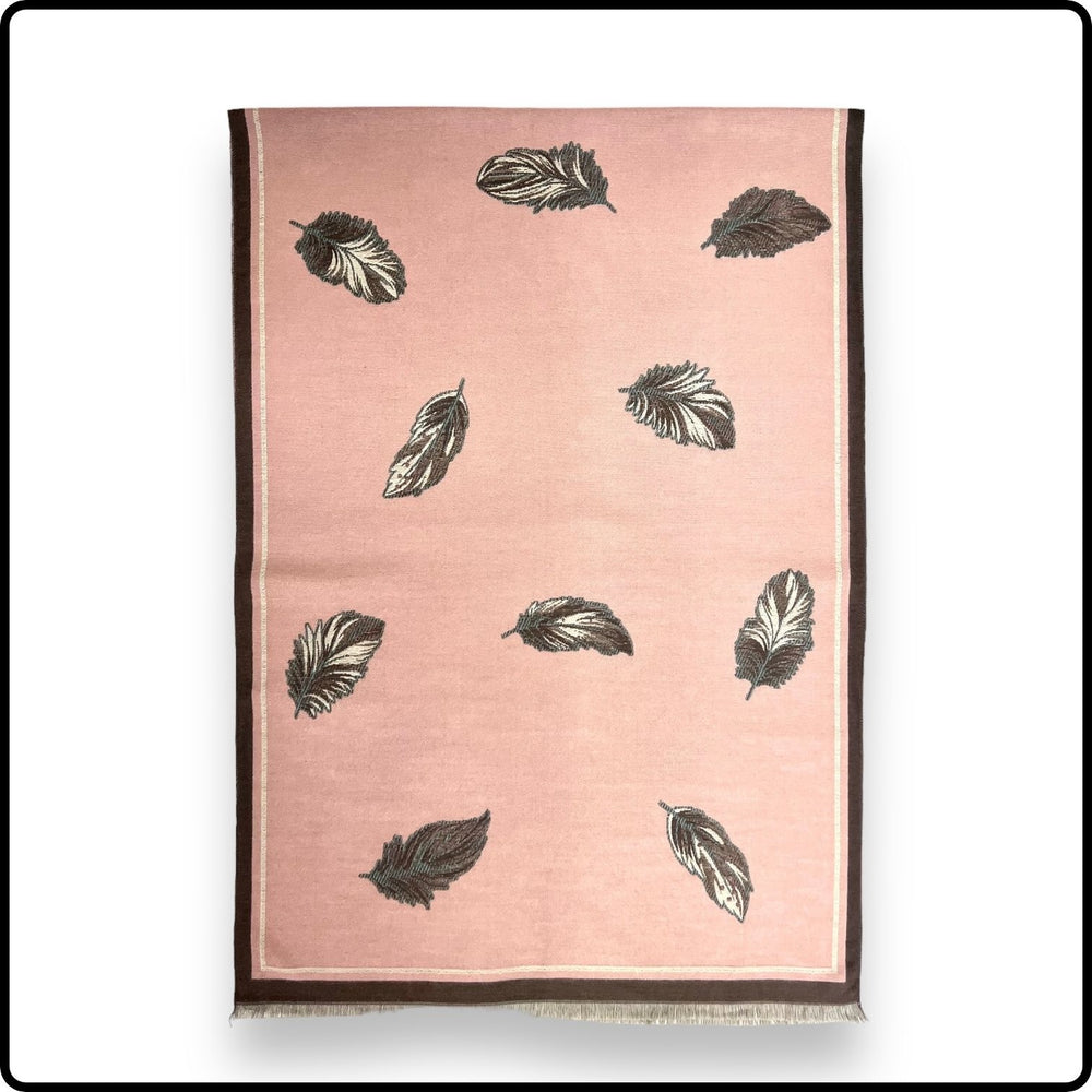 Feather print on reversible cashmere blend scarf in Pink-SFDP