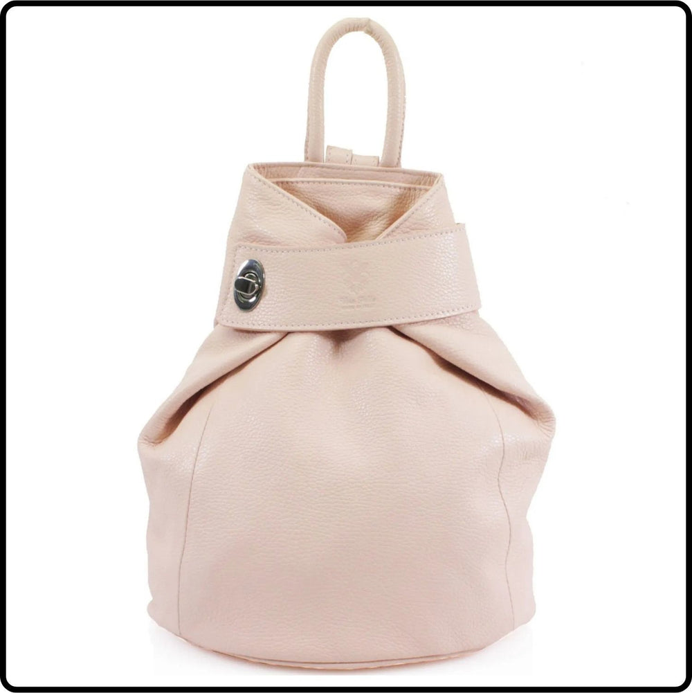 Large Pebbled Leather Lock Closure Backpack - VPR248-LIGHT PINK
