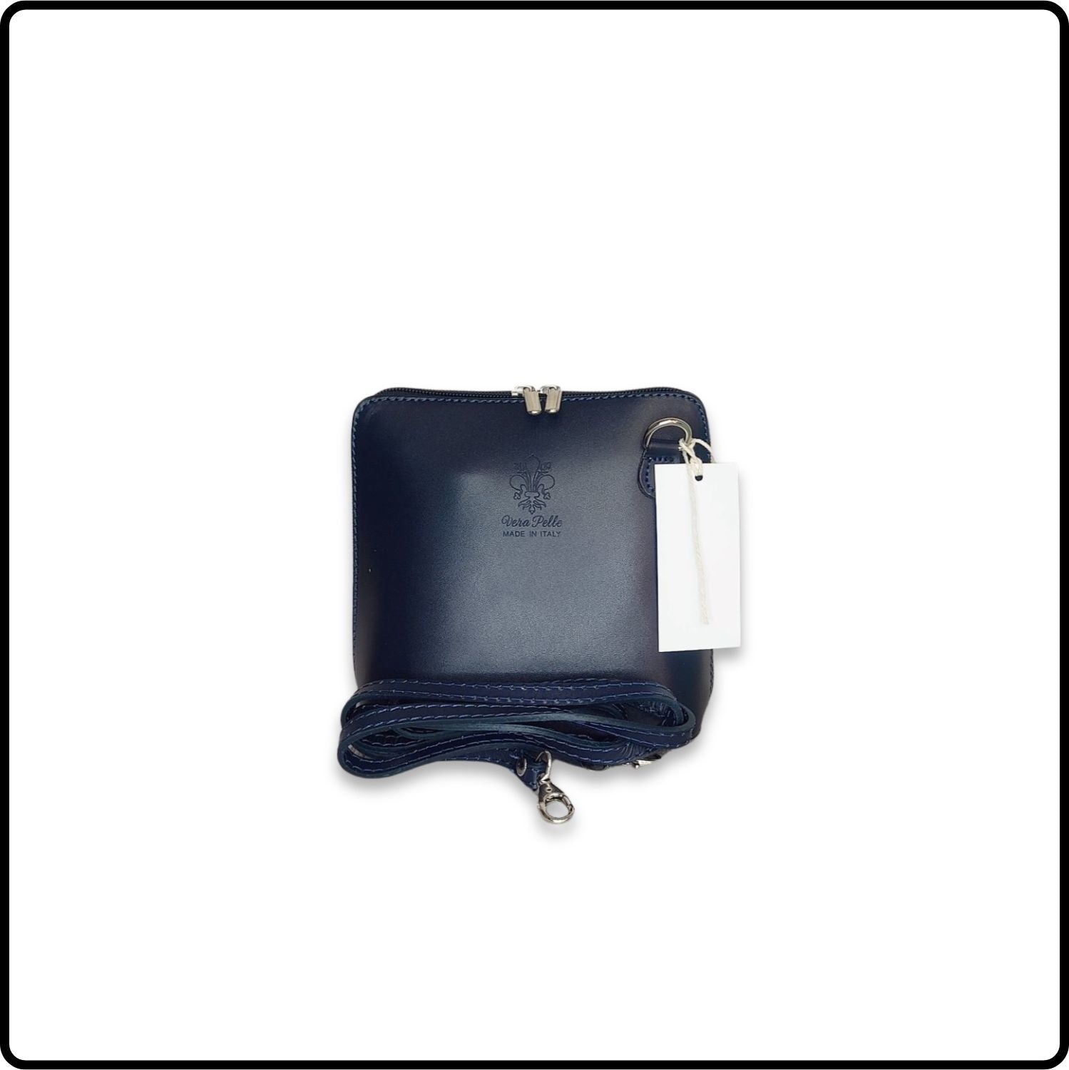 Square Leather Messenger Bag - VP011-NAVY