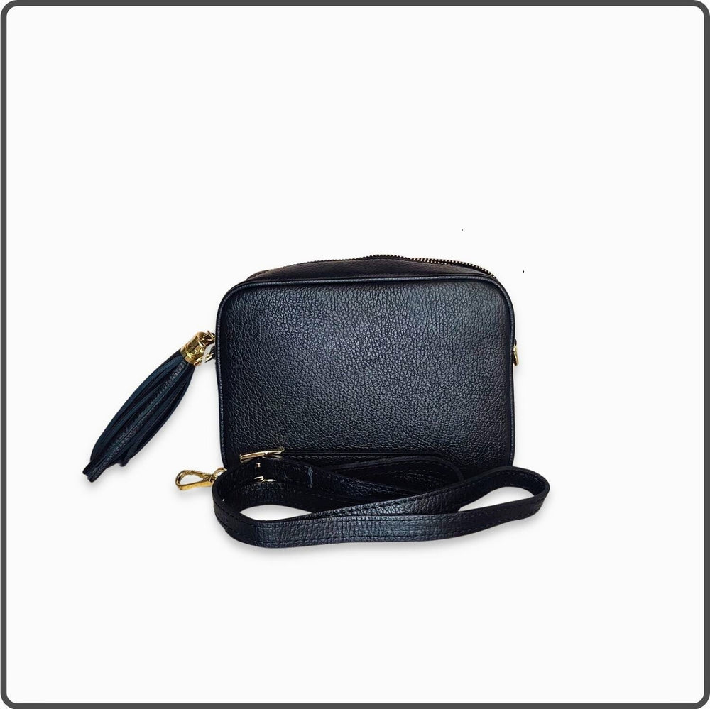 Leather Cross Body Bag Tassel- PS233-BLACK