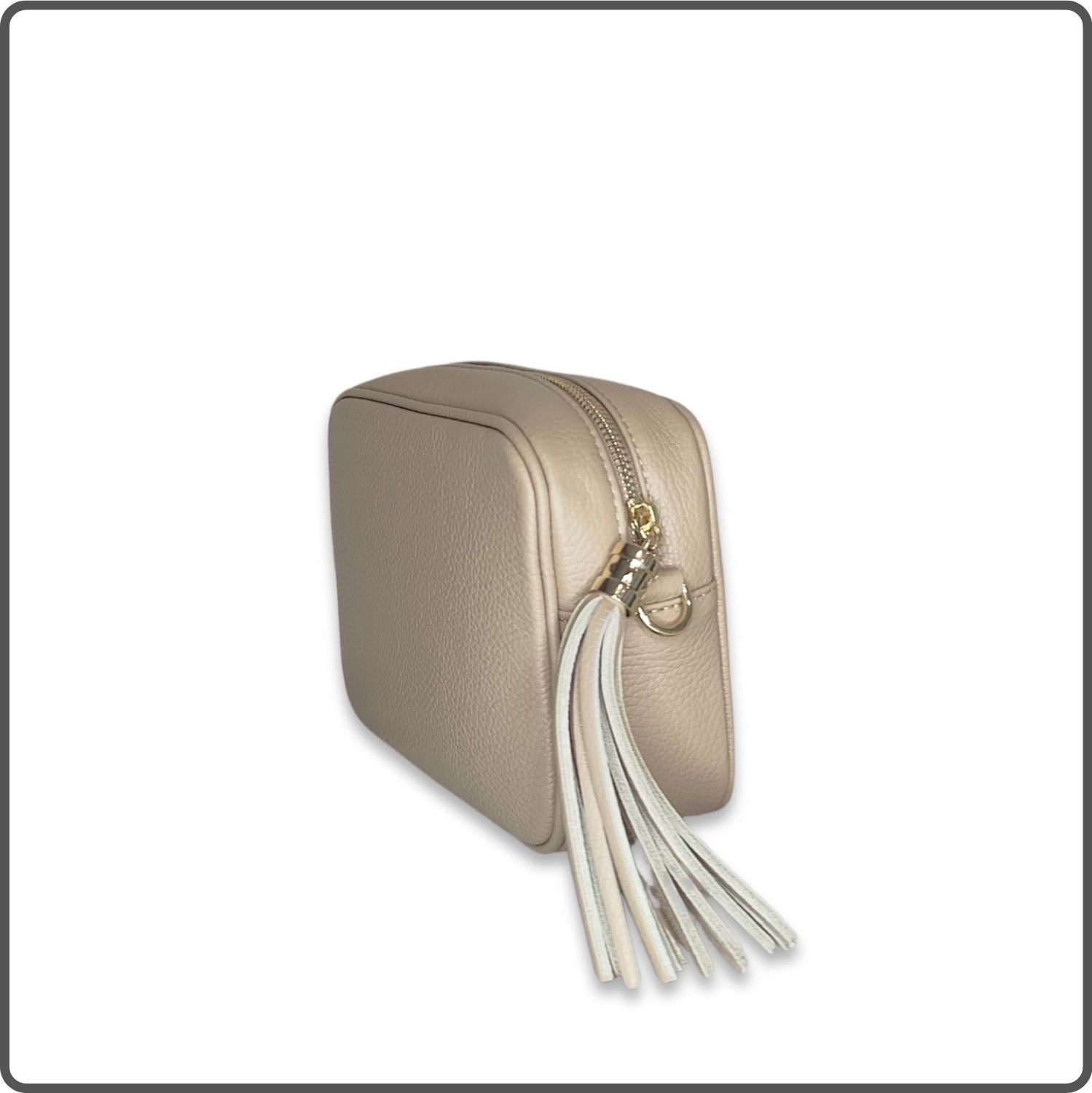 Leather Cross Body Bag Tassel- PS233-LIGHT TAUPE