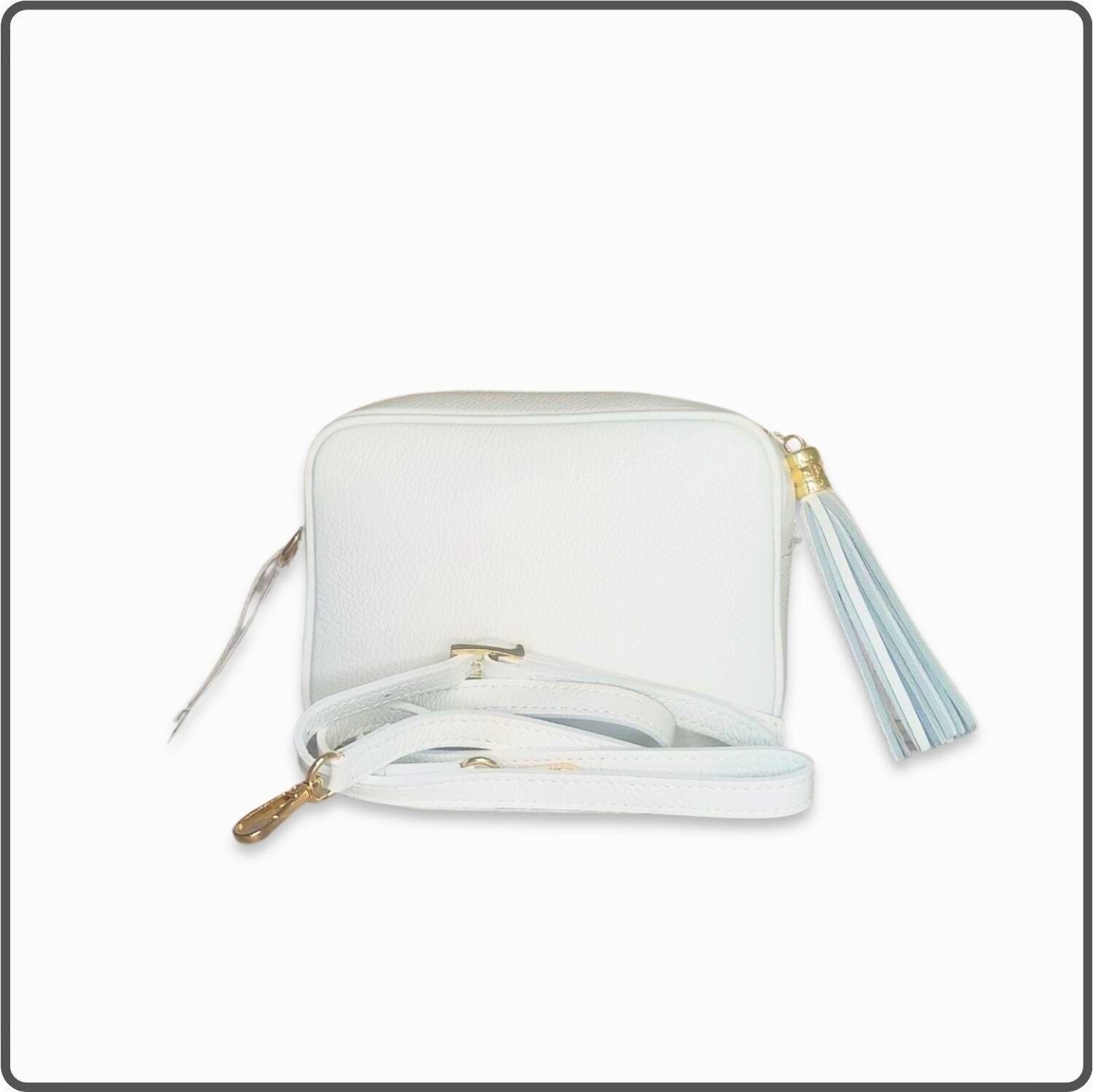 Leather Cross Body Bag Tassel- PS233-WHITE