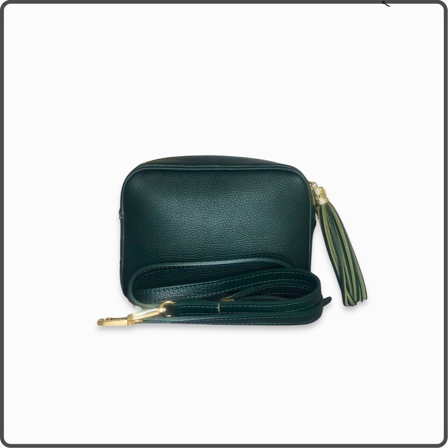 Leather Cross Body Bag Tassel- PS233-DARK GREEN