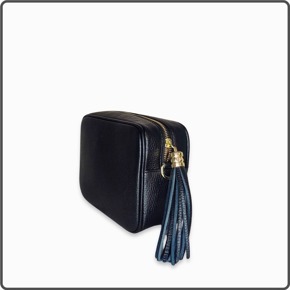 Leather Cross Body Bag Tassel- PS233-BLACK