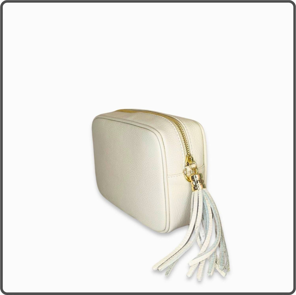 Leather Cross Body Bag Tassel- PS233-CREAM