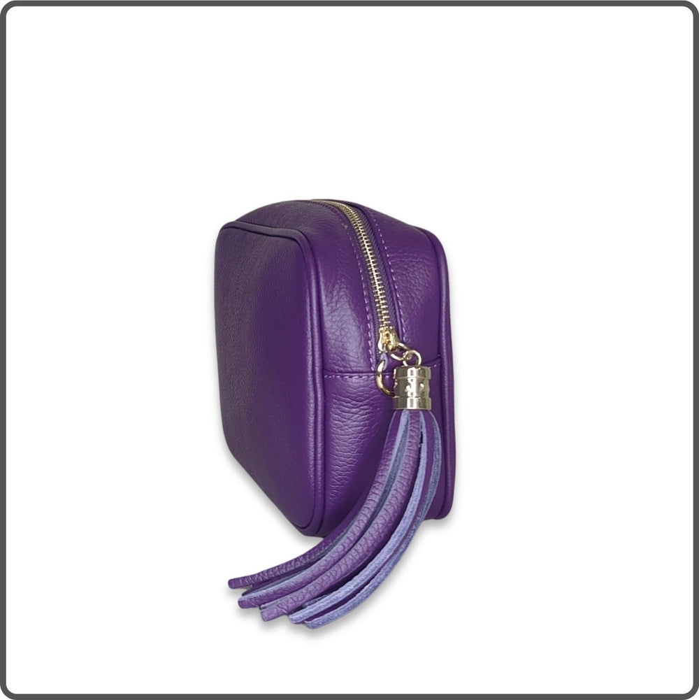 Leather Cross Body Bag Tassel- PS233-PURPLE