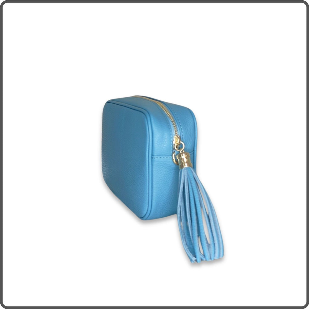 Leather Cross Body Bag Tassel- PS233-SKY BLUE